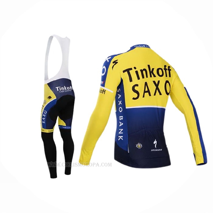 2014 Ropa Ciclismo Tinkoff Saxo Bank Azul Amarillo Mangas Largas y Culotte Lunga